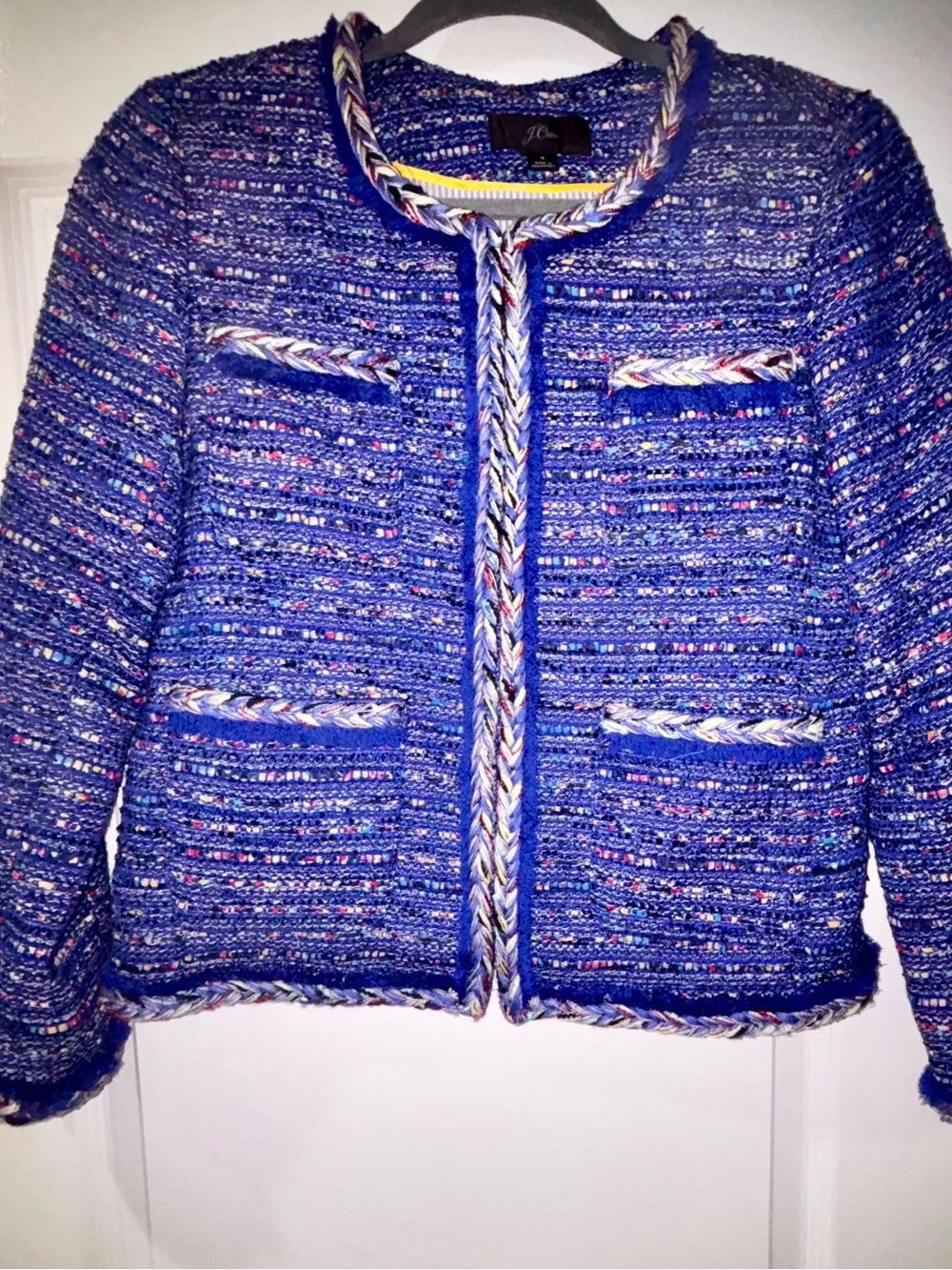 J. Crew Blue Tweed Braided-Trim Blazer